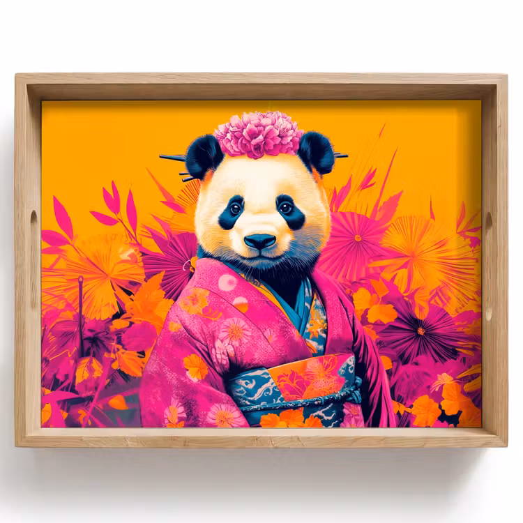 Bandeja - Kimono - Rosa - Panda - Corona de flores — 1