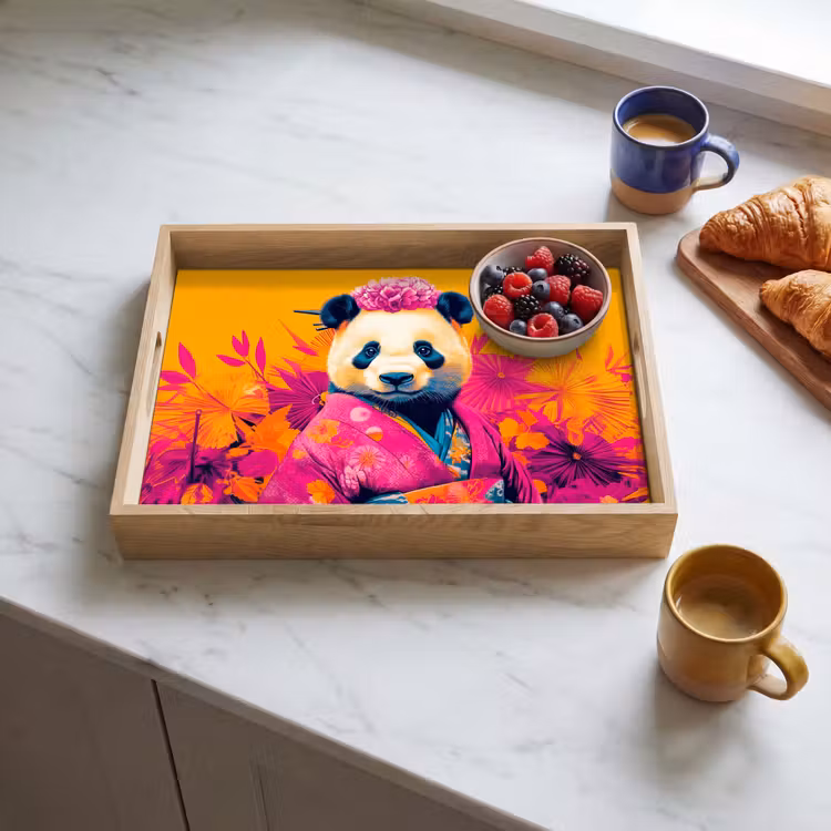 Bandeja - Kimono - Rosa - Panda - Corona de flores — 3