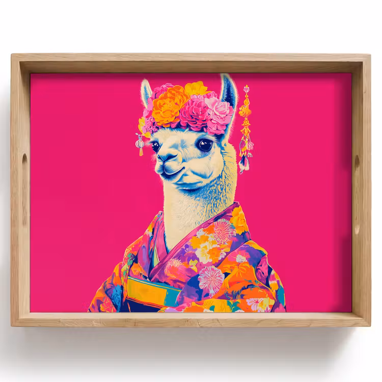 Bandeja - Lama - Kimono - Corona de flores - Rosa vivo — 1