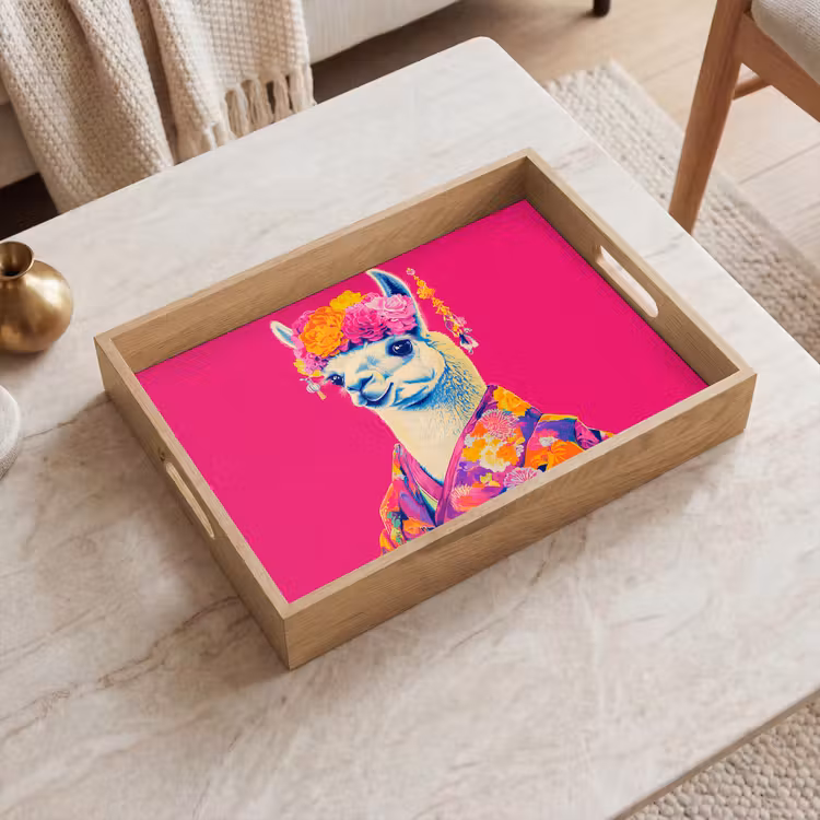 Bandeja - Lama - Kimono - Corona de flores - Rosa vivo — 2