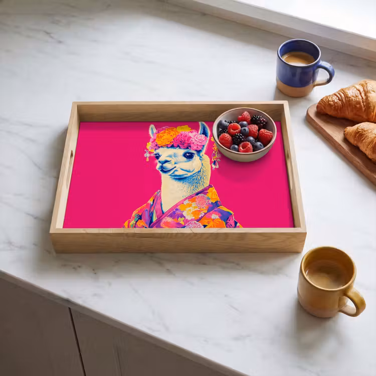 Bandeja - Lama - Kimono - Corona de flores - Rosa vivo — 3