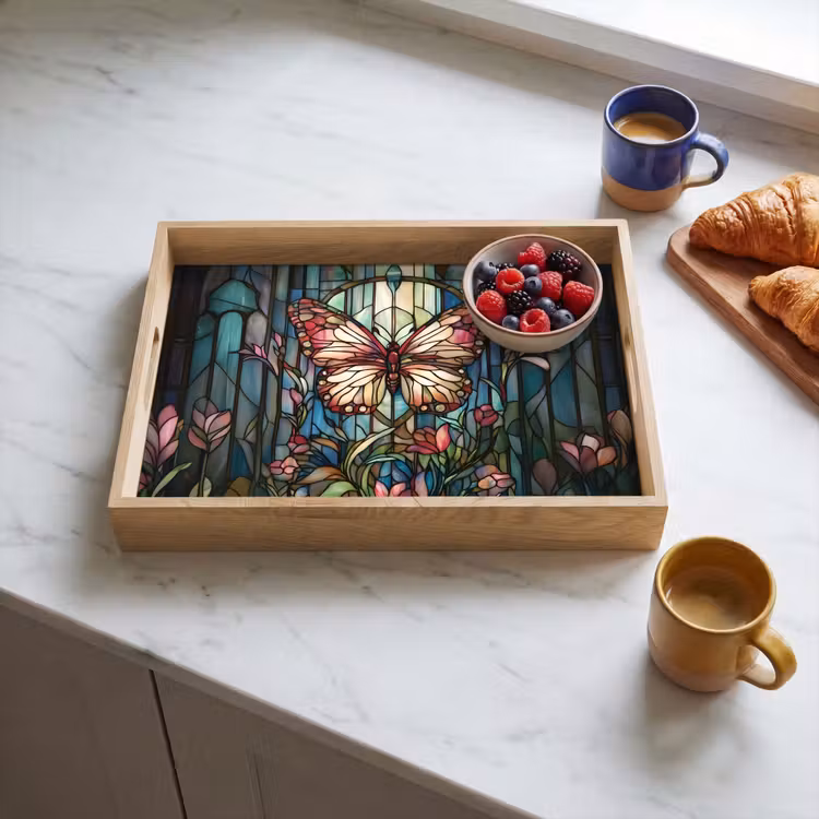 Bandeja - Mariposa - Rosa - Flores - Hojas — 3