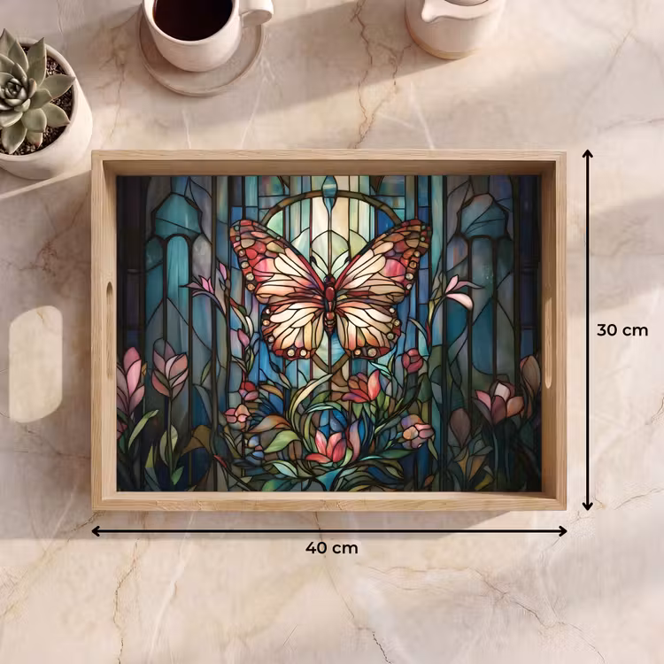 Bandeja - Mariposa - Rosa - Flores - Hojas — 7