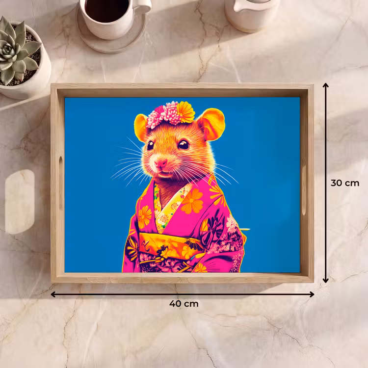 Bandeja - Ratón - Kimono - Flores - Azul — 7