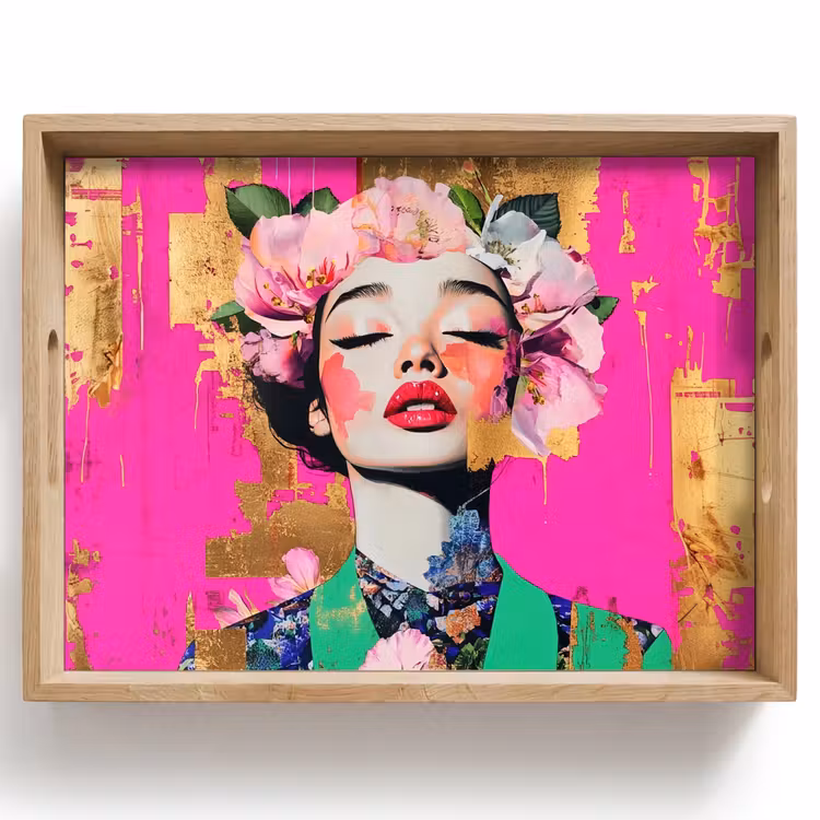 Bandeja - Corona de flores - Oro - Mujer - Retrato — 1