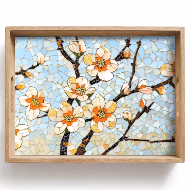 Bandeja - Flores - Blanco - Mosaico - Rama — 1