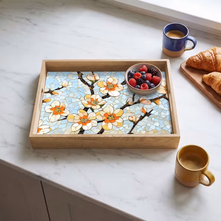 Bandeja - Flores - Blanco - Mosaico - Rama — 3