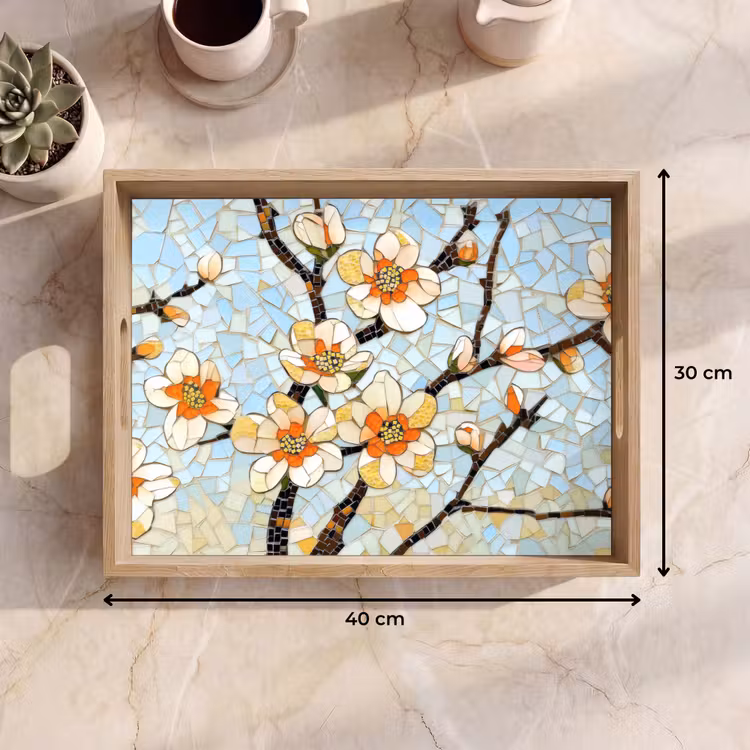 Bandeja - Flores - Blanco - Mosaico - Rama — 7