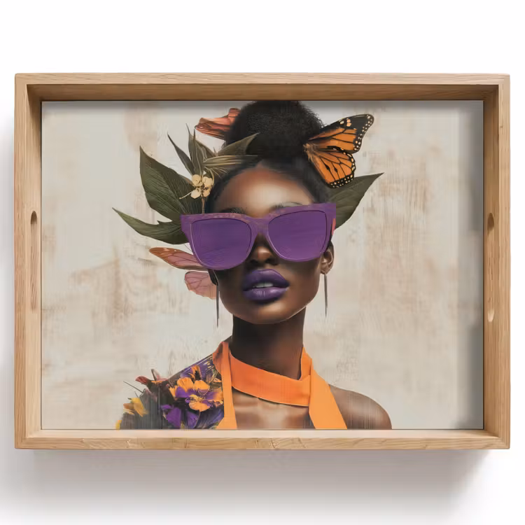 Bandeja - Mujer - Gafas de sol - Mariposa - Flores — 1