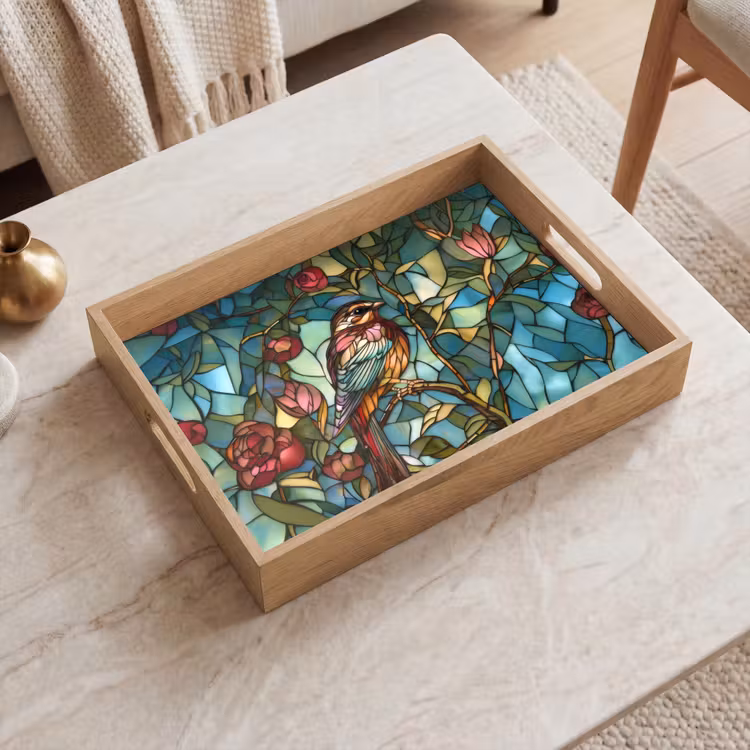 Bandeja - Pájaro - Rama - Rosas - Mosaico — 2