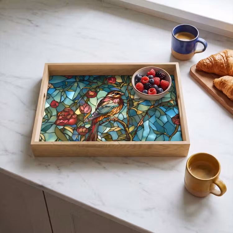 Bandeja - Pájaro - Rama - Rosas - Mosaico — 3