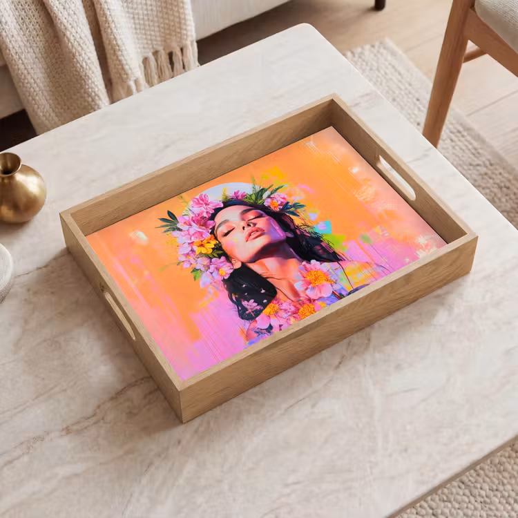 Bandeja - Retrato - Corona de flores - Mujer — 2