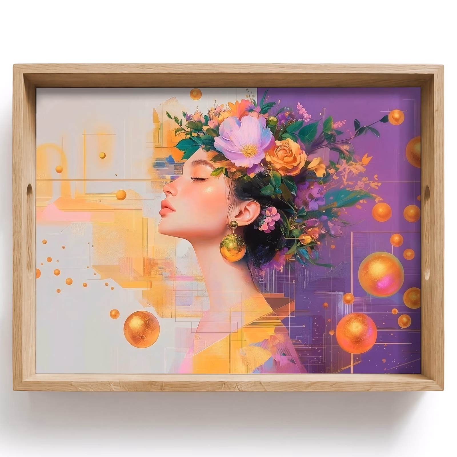 Bandeja - Abstracto - Mujer - Corona de flores - Oro — 1