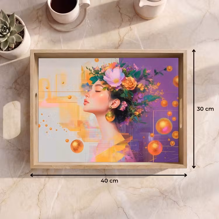 Bandeja - Abstracto - Mujer - Corona de flores - Oro — 7