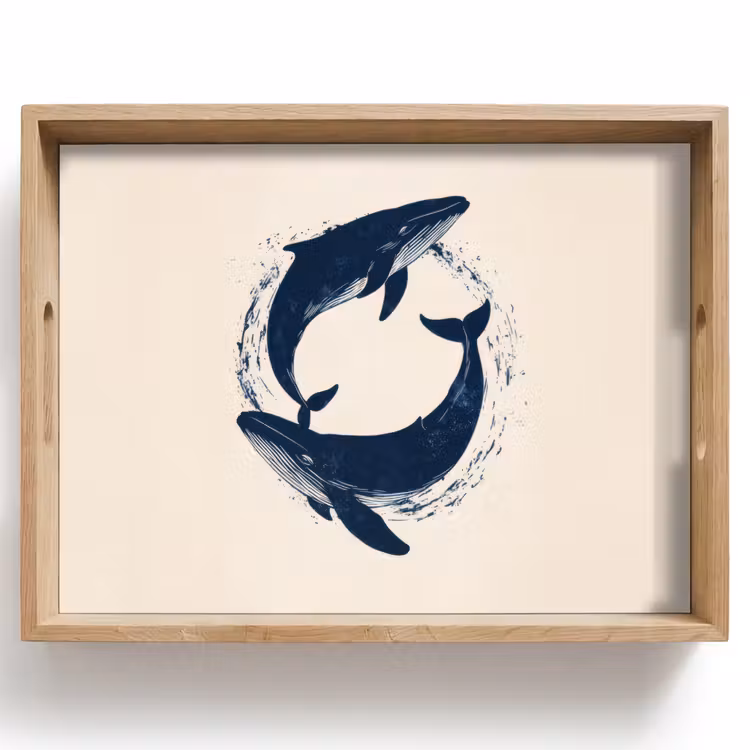 Bandeja - Ballenas - Salpicaduras - Círculo - Azul oscuro — 1