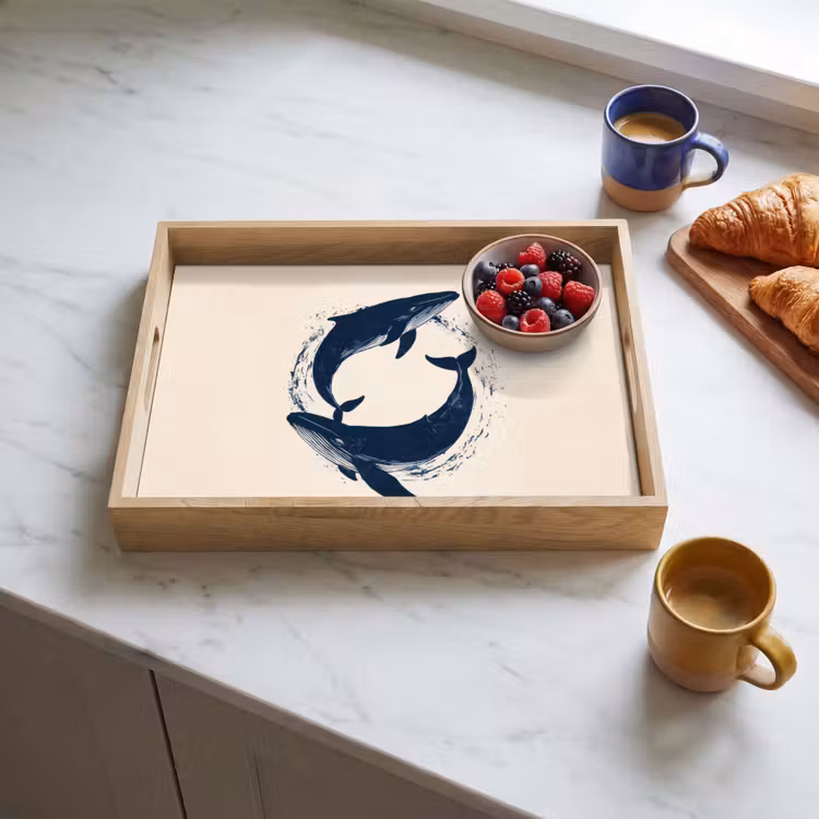 Bandeja - Ballenas - Salpicaduras - Círculo - Azul oscuro — 3