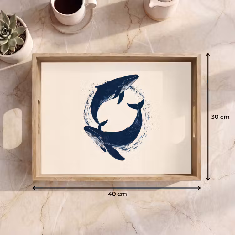 Bandeja - Ballenas - Salpicaduras - Círculo - Azul oscuro — 7