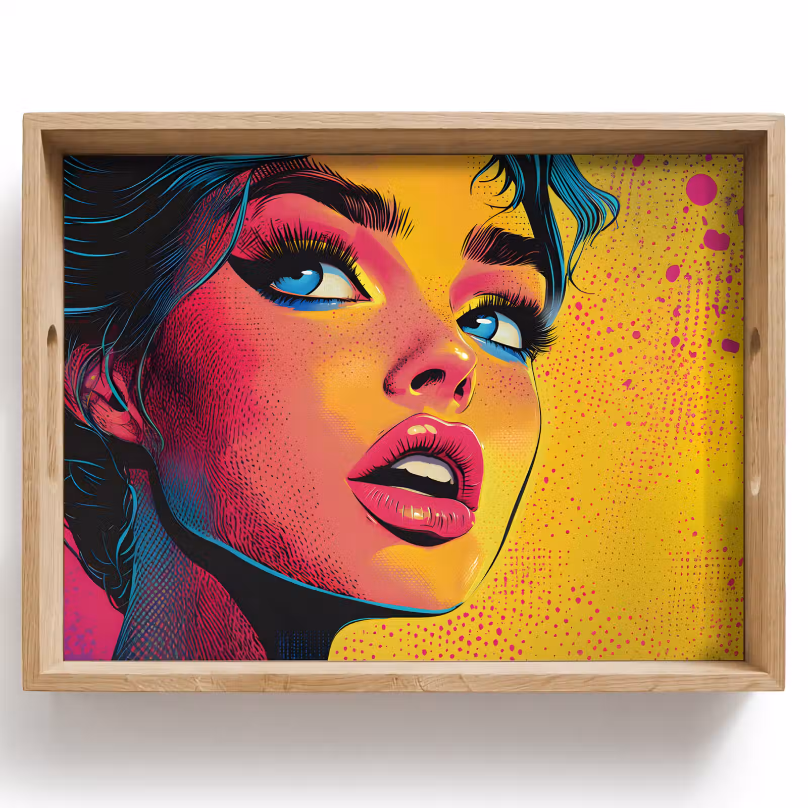Bandeja - Primer plano - Rostro de mujer - Lunares - Amarillo — 1