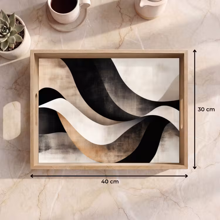 Bandeja - Abstracto - Olas - Negro - Envejecido — 7
