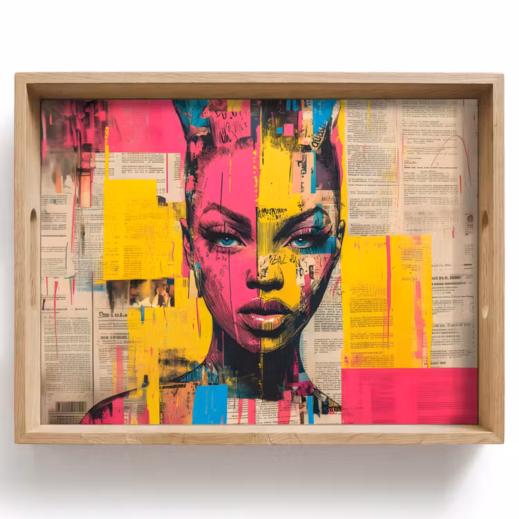 Bandeja - Cara de mujer - Papel de periódico - Abstracto - Rosa — 1