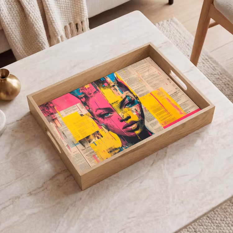 Bandeja - Cara de mujer - Papel de periódico - Abstracto - Rosa — 2