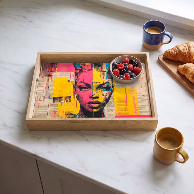 Bandeja - Cara de mujer - Papel de periódico - Abstracto - Rosa — 3
