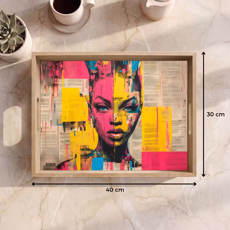 Bandeja - Cara de mujer - Papel de periódico - Abstracto - Rosa — 7