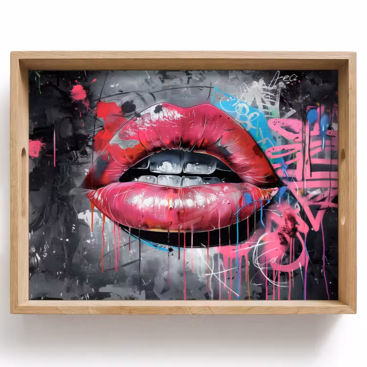 Bandeja - Labios - Rosa vivo - Graffiti - Rayas de pintura — 1
