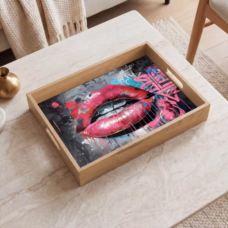 Bandeja - Labios - Rosa vivo - Graffiti - Rayas de pintura — 2