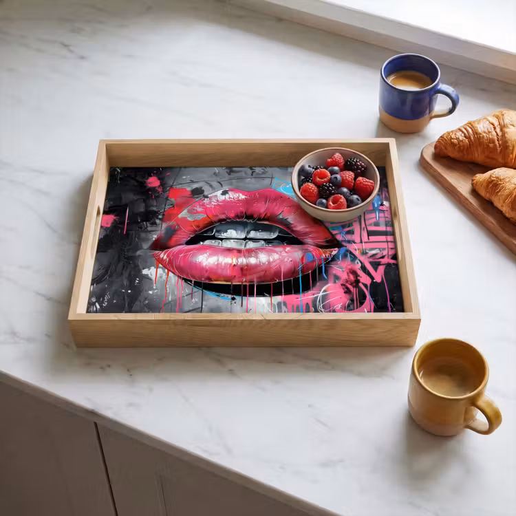 Bandeja - Labios - Rosa vivo - Graffiti - Rayas de pintura — 3