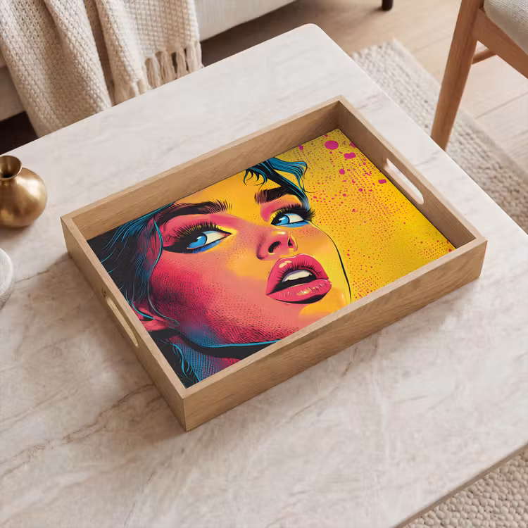 Bandeja - Primer plano - Rostro de mujer - Lunares - Amarillo — 2