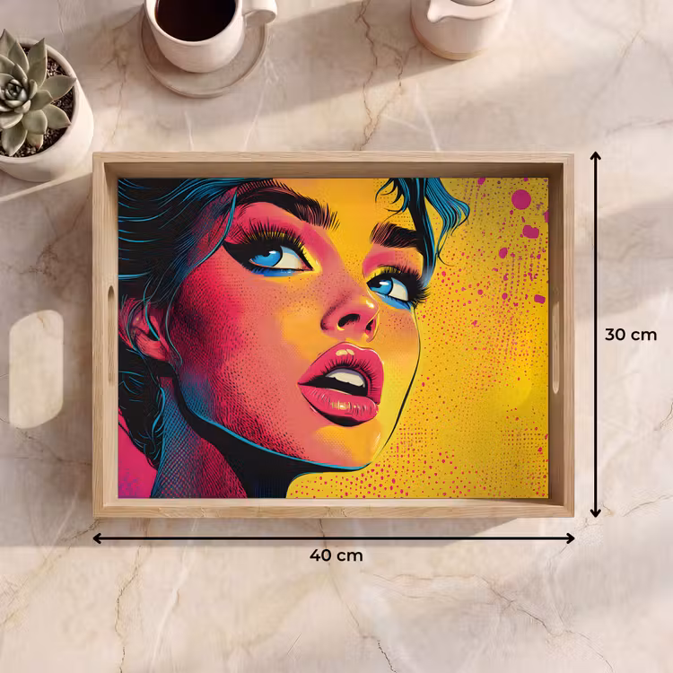 Bandeja - Primer plano - Rostro de mujer - Lunares - Amarillo — 7