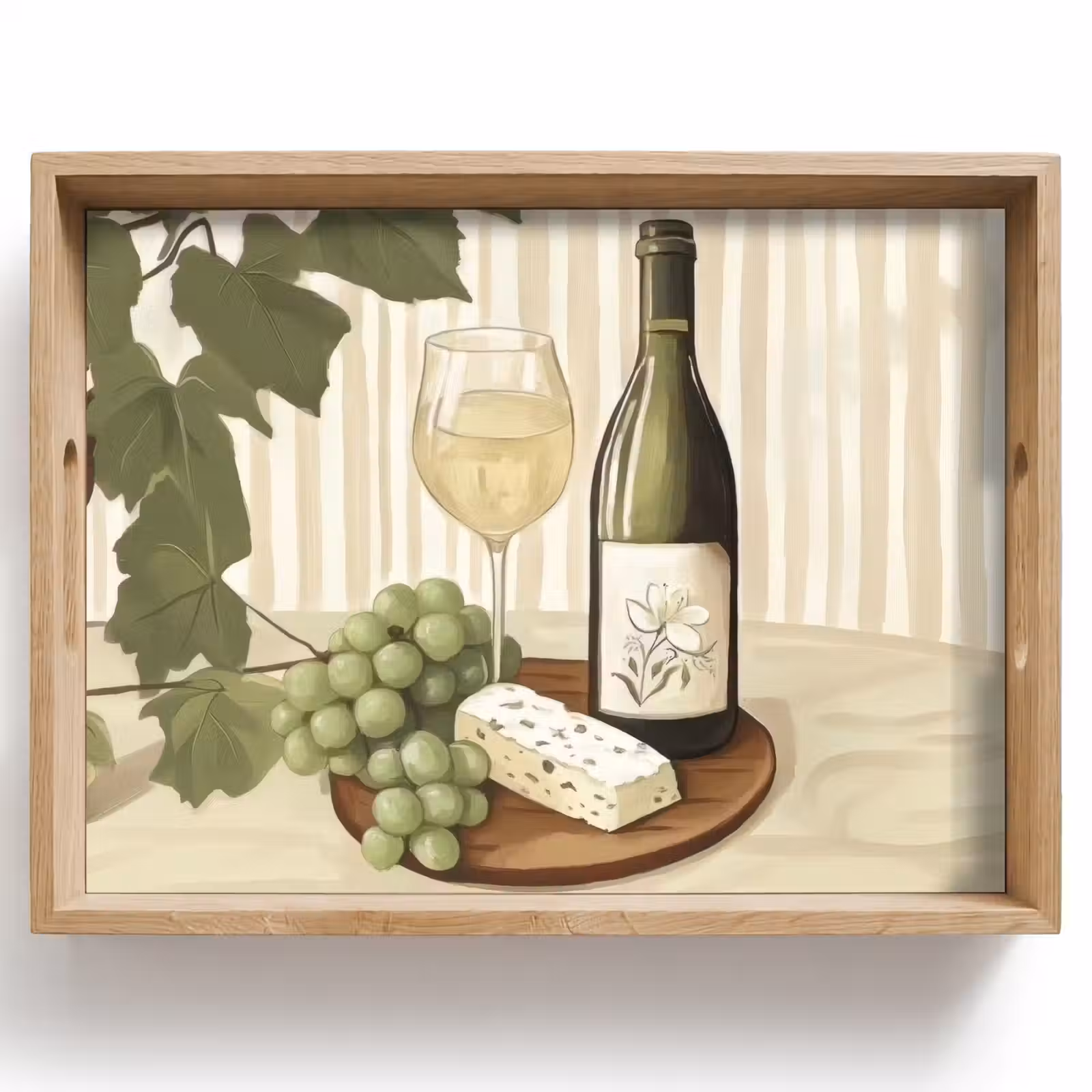 Bandeja - Vino - Uvas - Queso - Hojas — 1