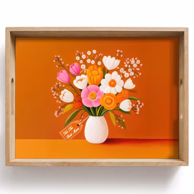 Bandeja - Jarrón - Flores - Naranja — 1