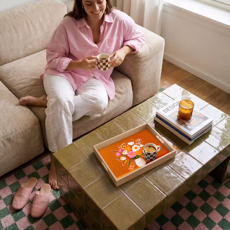 Bandeja - Jarrón - Flores - Naranja — 4