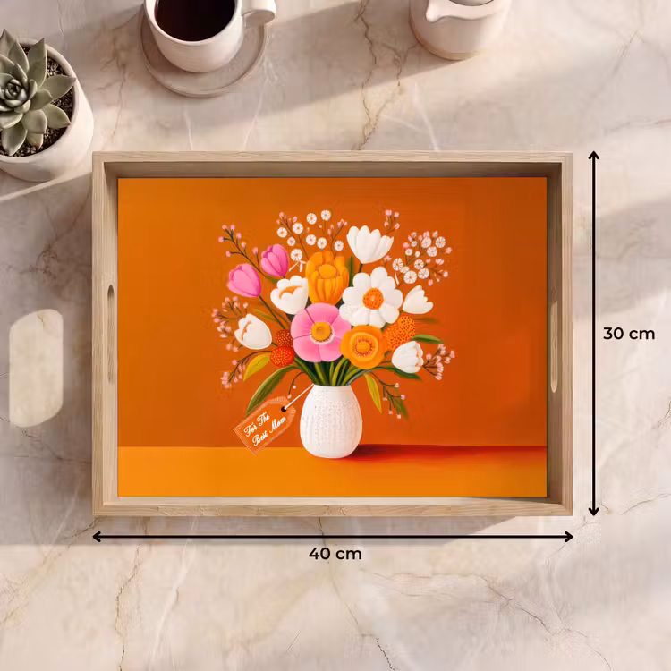 Bandeja - Jarrón - Flores - Naranja — 7