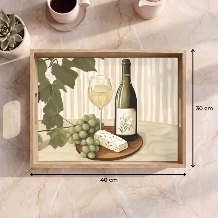 Bandeja - Vino - Uvas - Queso - Hojas — 7