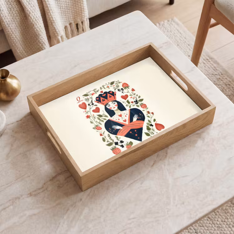 Bandeja - Naipes - Reina de Corazones - Flores - Corazones — 2