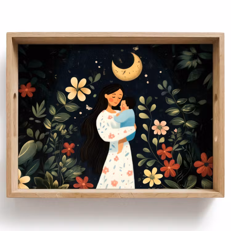 Bandeja - Madre - Niño - Colorido - Flores — 1
