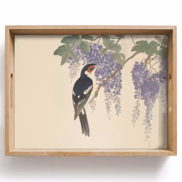 Bandeja - Pájaro carpintero - Flores - Morado — 1