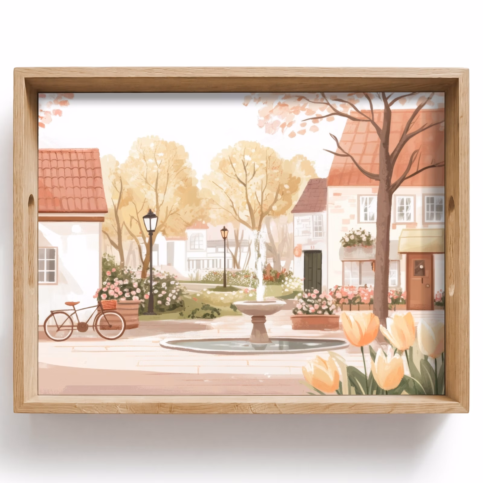 Bandeja - Plaza del pueblo - Fuente - Tulipanes — 1