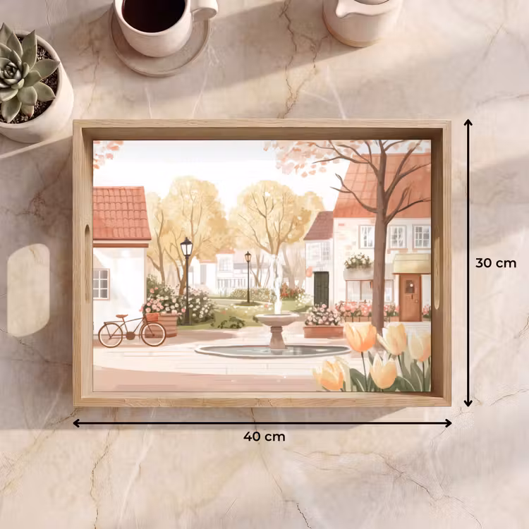 Bandeja - Plaza del pueblo - Fuente - Tulipanes — 7