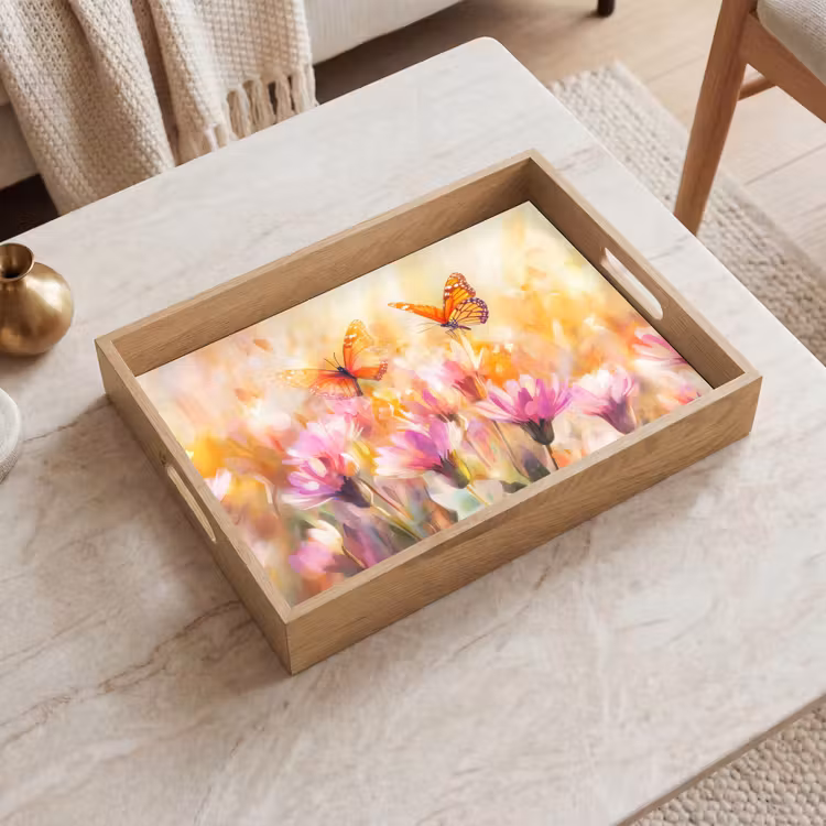 Bandeja - Mariposas - Naranja - Flores — 2