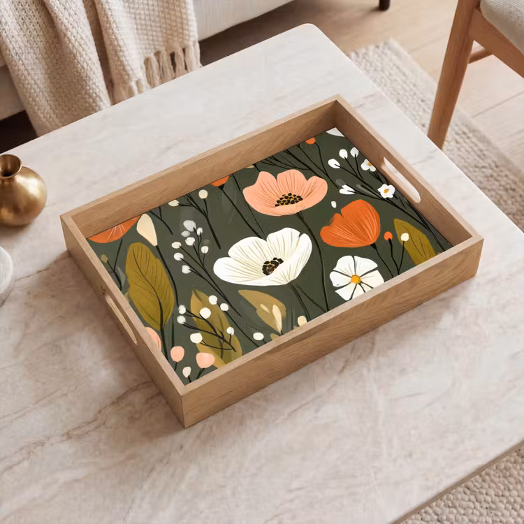 Bandeja - Flores - Ilustración - Verde — 2