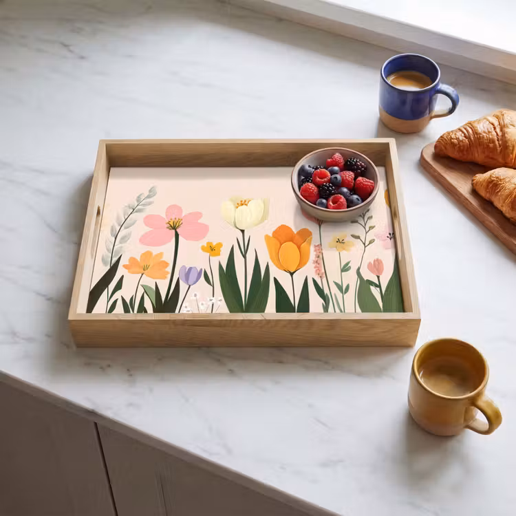 Bandeja - Tonos pastel - Flores - Ilustración — 3