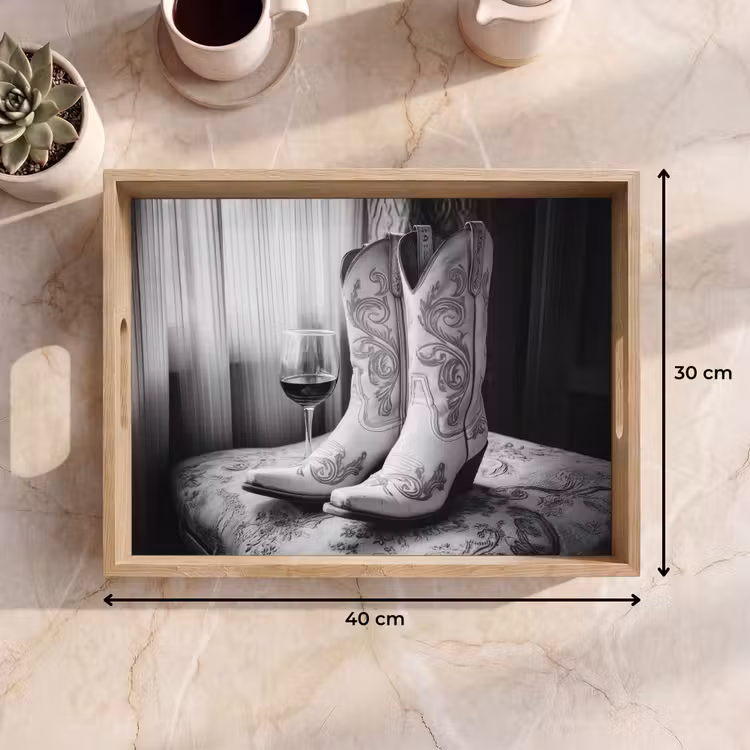 Bandeja - Vino - Botas vaqueras - Luz de ventana - Blanco — 7