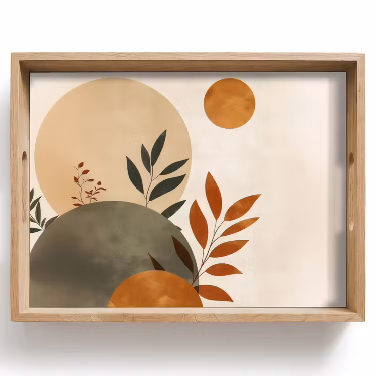 Bandeja - Formas - Redondo - Hojas - Beige — 1