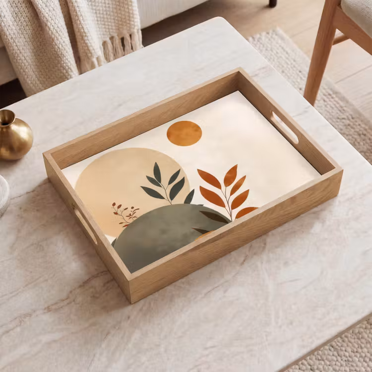 Bandeja - Formas - Redondo - Hojas - Beige — 2