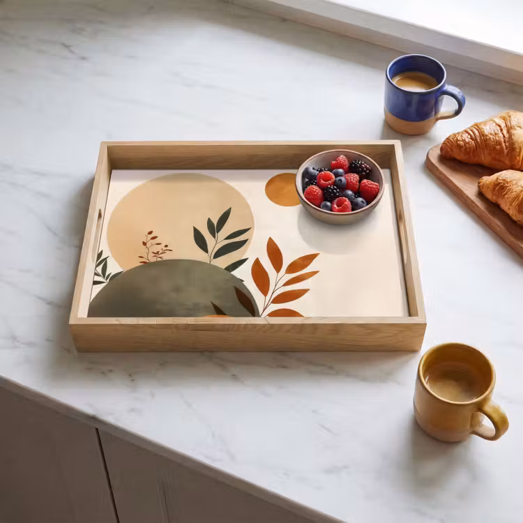 Bandeja - Formas - Redondo - Hojas - Beige — 3