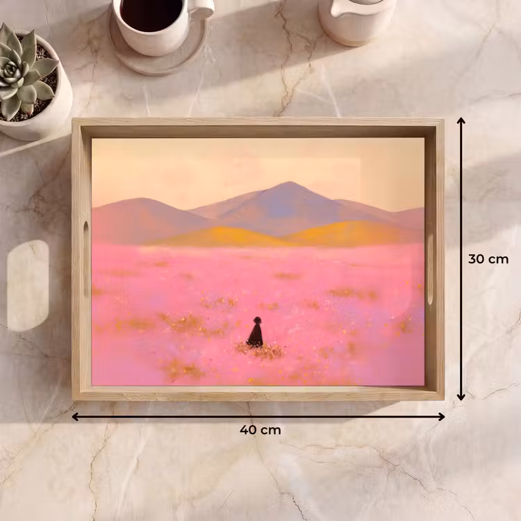 Bandeja - Pradera de flores - Colinas - Silueta - Rosa — 7
